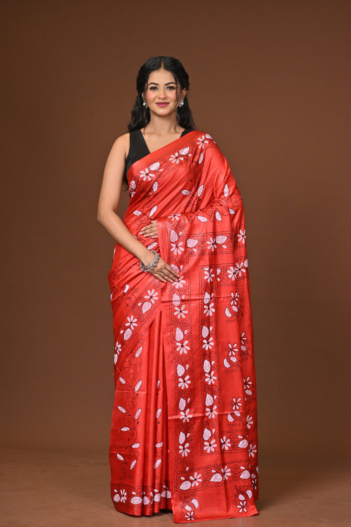 Blended Silk Kantha Stitch Saree