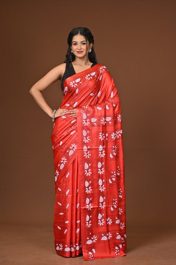 Blended Silk Kantha Stitch Saree