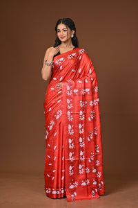 Blended Silk Kantha Stitch Saree Red