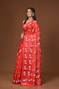 Blended Silk Kantha Stitch Saree Red