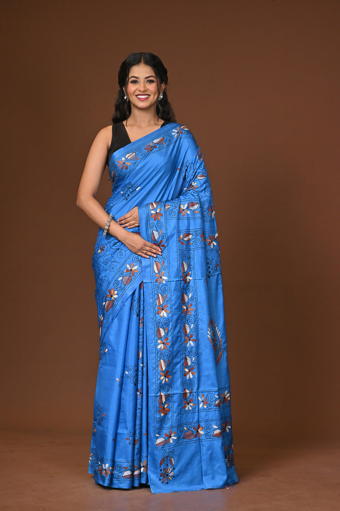 Blended Silk Kantha Stitch Saree