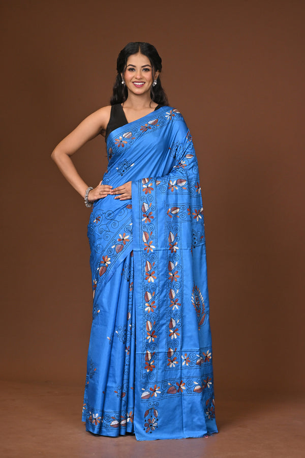Blended Silk Kantha Stitch Saree
