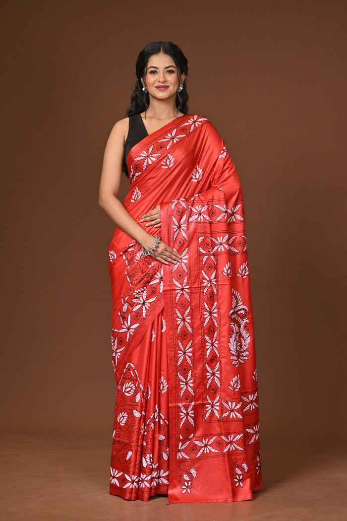 Blended Silk Kantha Stitch Saree