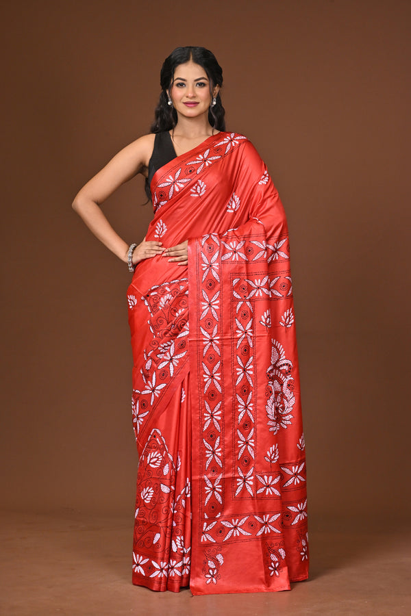 Blended Silk Kantha Stitch Saree