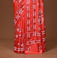 Blended Silk Kantha Stitch Saree Red