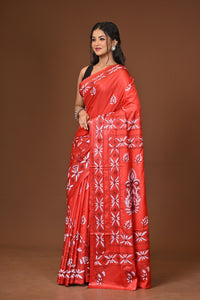 Blended Silk Kantha Stitch Saree Red