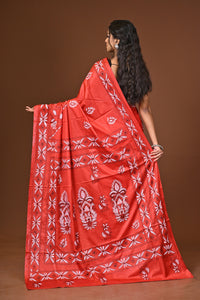 Blended Silk Kantha Stitch Saree Red