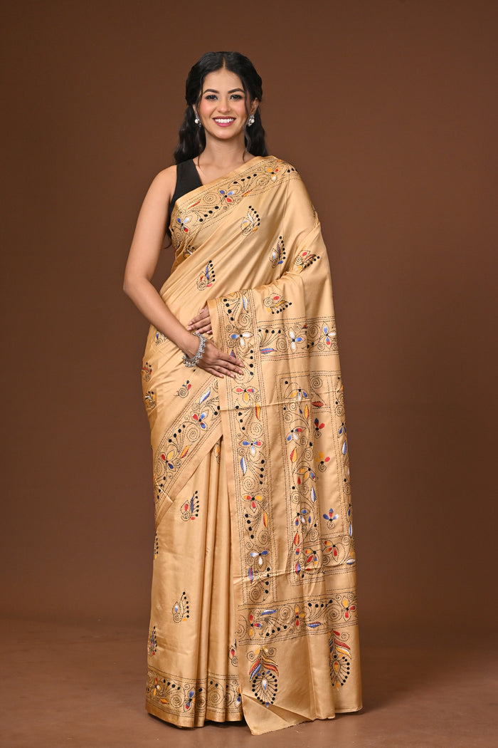 Blended Silk Kantha Stitch Saree