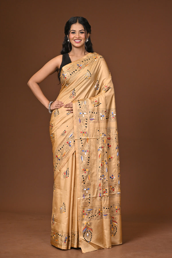 Blended Silk Kantha Stitch Saree
