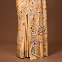 Blended Silk Kantha Stitch Saree Beige