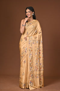 Blended Silk Kantha Stitch Saree Beige