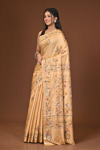 Blended Silk Kantha Stitch Saree Beige