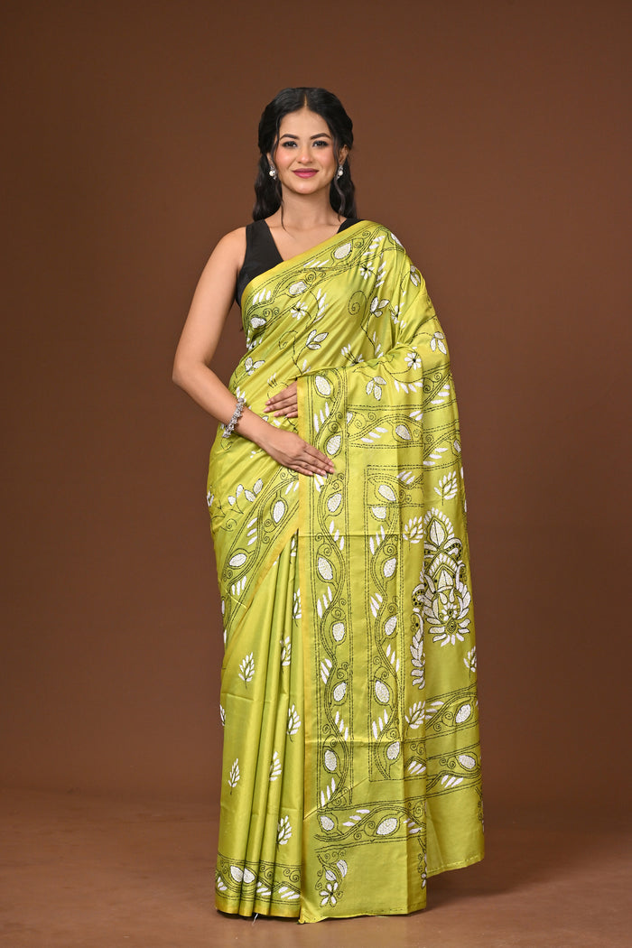 Blended Silk Kantha Stitch Saree