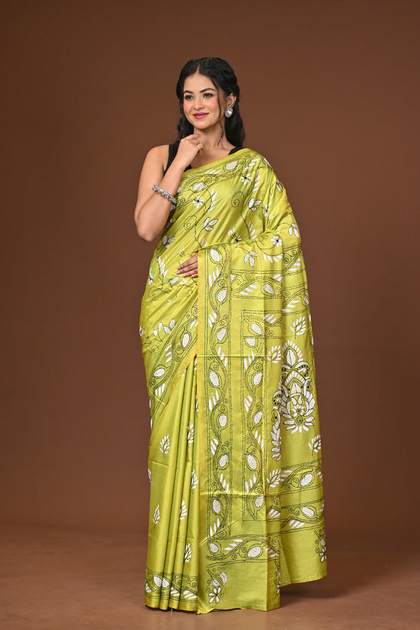 Blended Silk Kantha Stitch Saree