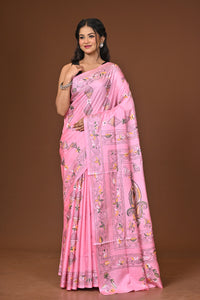 Blended Silk Kantha Stitch Saree Pink