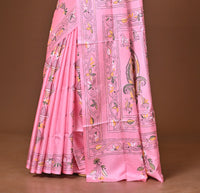 Blended Silk Kantha Stitch Saree Pink