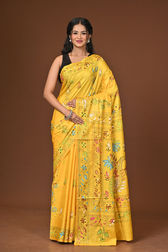 Blended Silk Kantha Stitch Saree