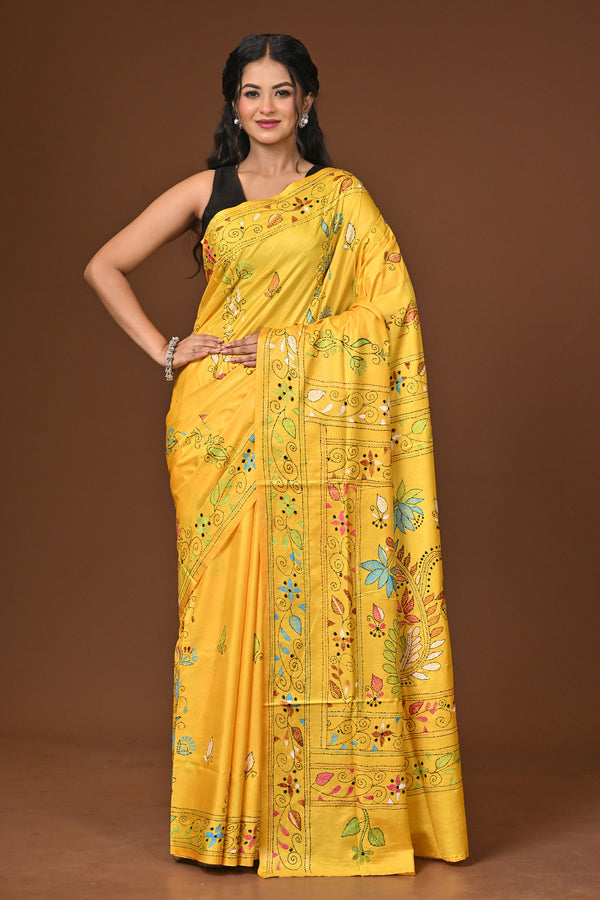 Blended Silk Kantha Stitch Saree