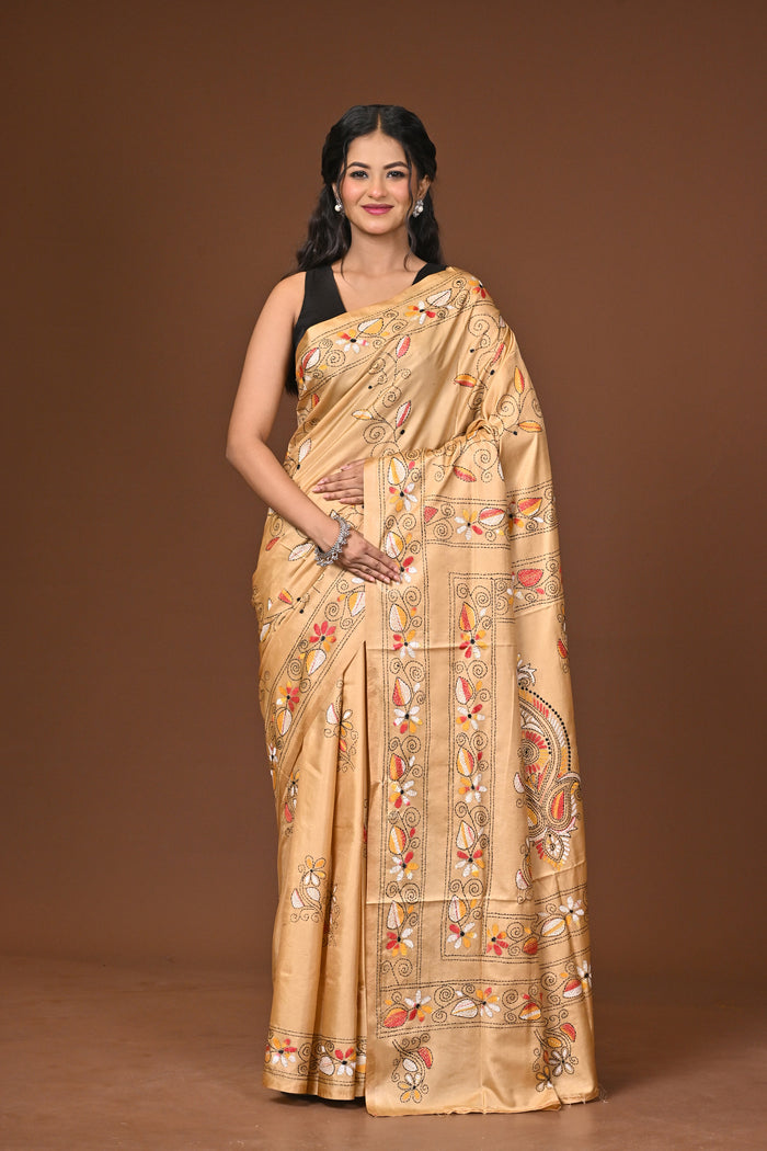 Blended Silk Kantha Stitch Saree