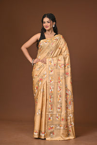 Blended Silk Kantha Stitch Saree Beige