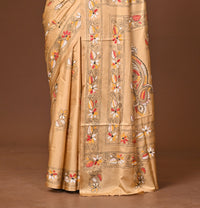 Blended Silk Kantha Stitch Saree Beige