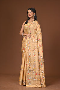 Blended Silk Kantha Stitch Saree Beige