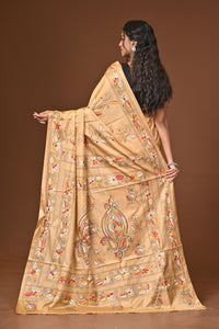 Blended Silk Kantha Stitch Saree Beige