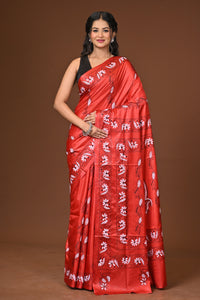 Blended Silk Kantha Stitch Saree Red