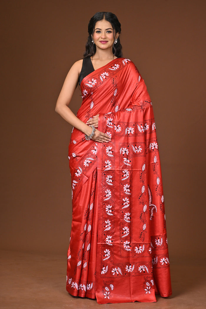 Blended Silk Kantha Stitch Saree