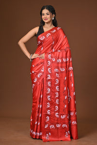 Blended Silk Kantha Stitch Saree Red