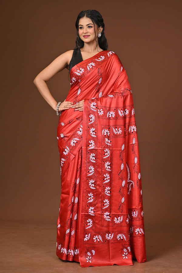 Blended Silk Kantha Stitch Saree