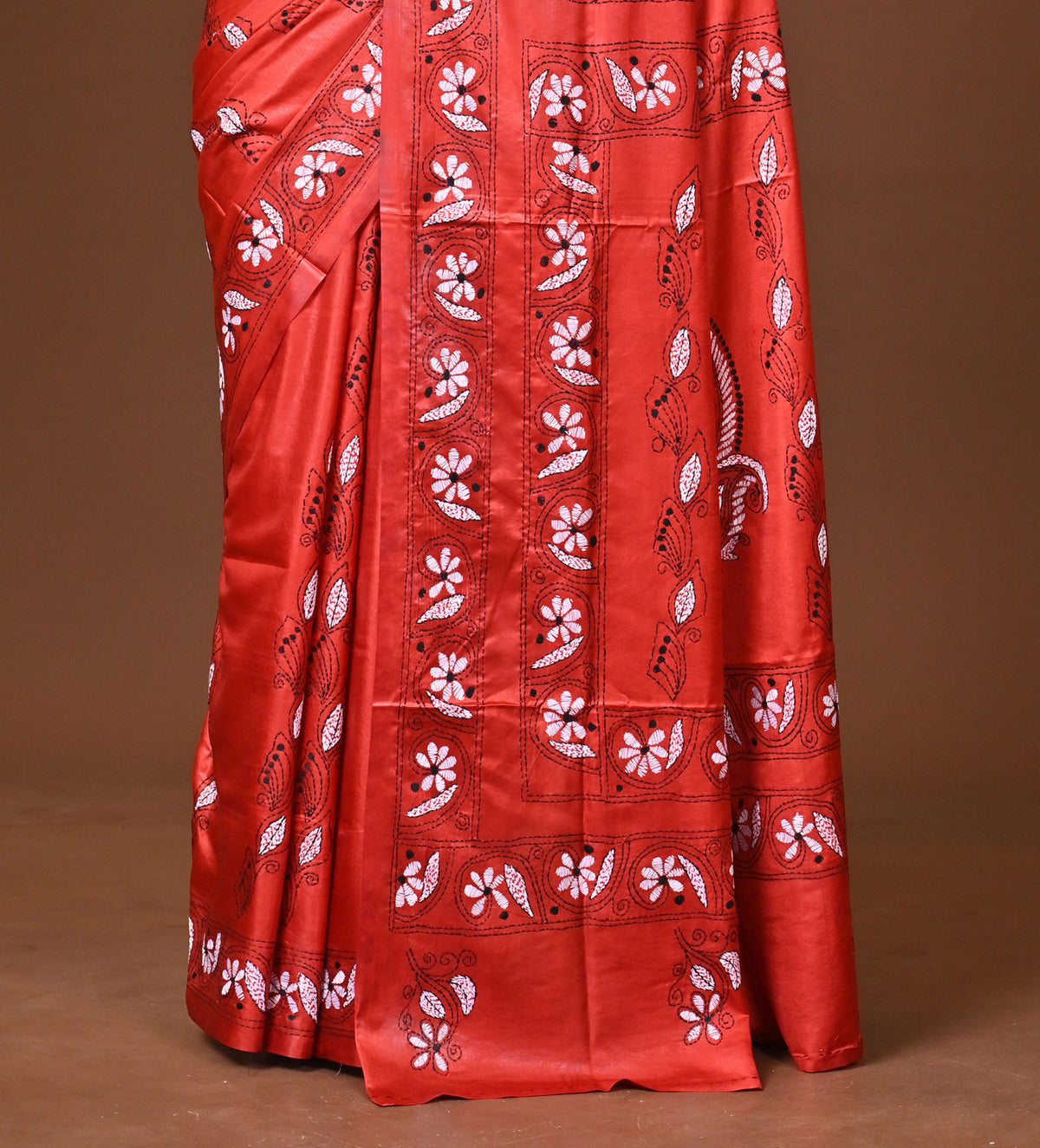 Blended Silk Kantha Stitch Saree Red