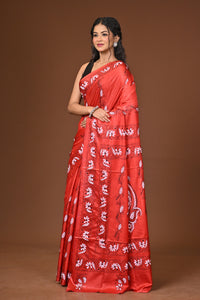 Blended Silk Kantha Stitch Saree Red