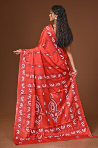 Blended Silk Kantha Stitch Saree Red