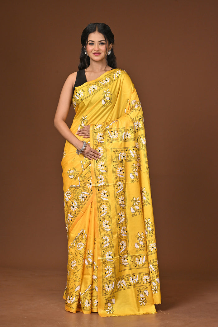Blended Silk Kantha Stitch Saree