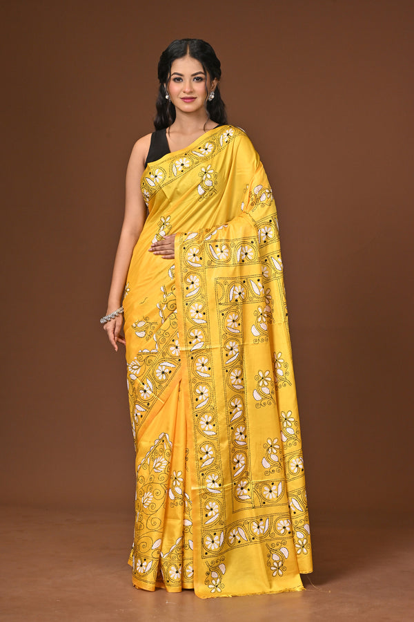 Blended Silk Kantha Stitch Saree