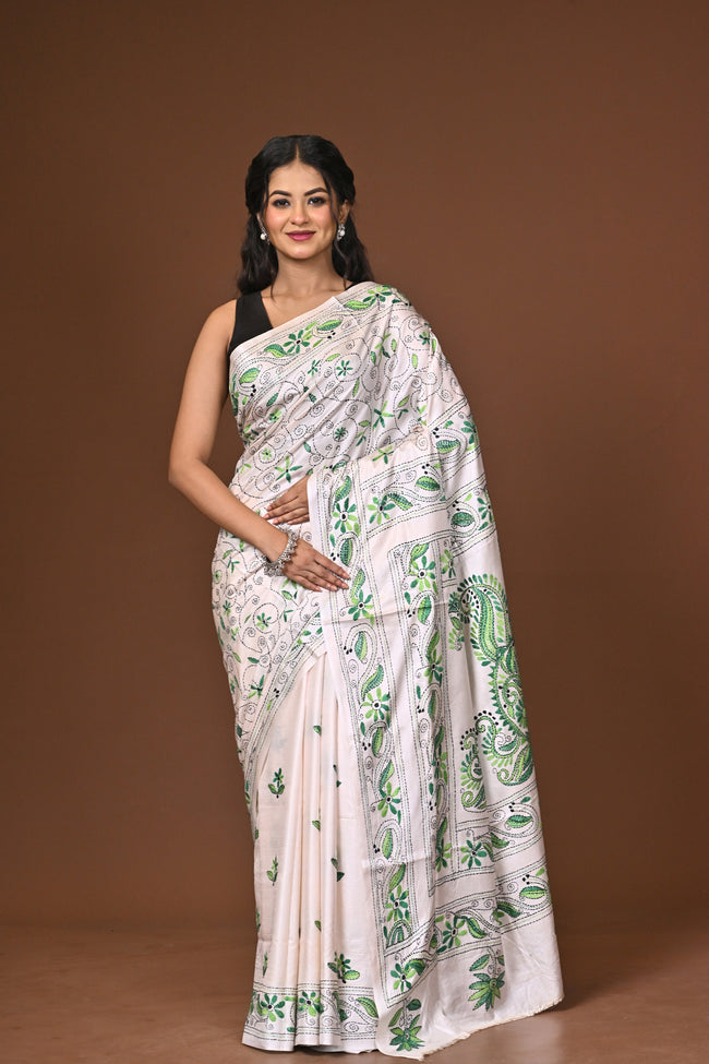 Blended Silk Kantha Stitch Saree