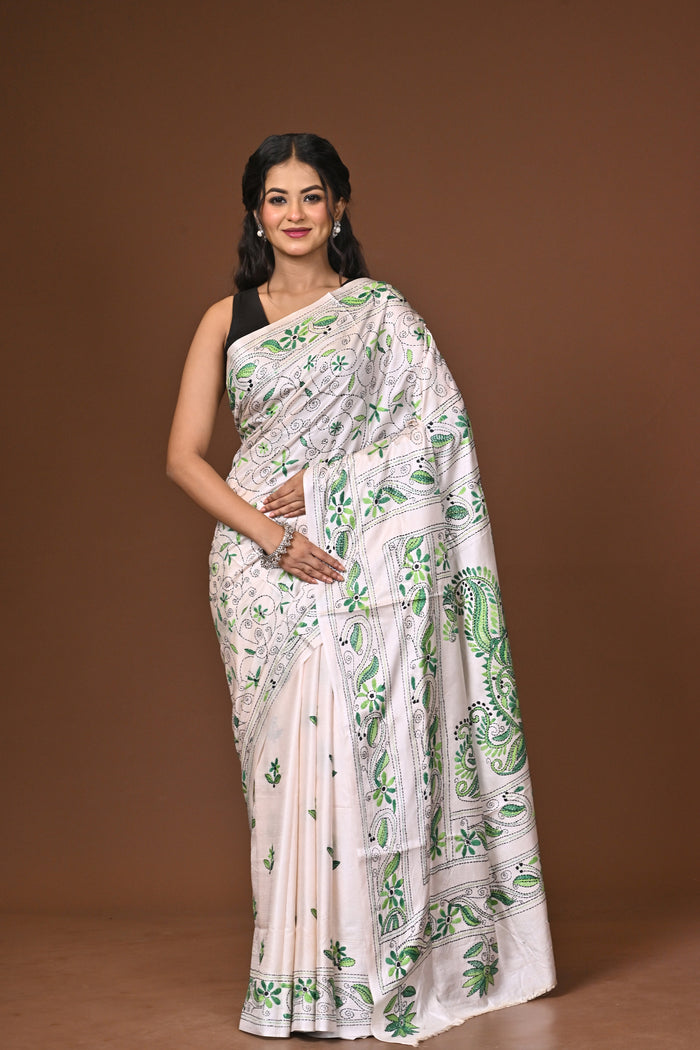 Blended Silk Kantha Stitch Saree
