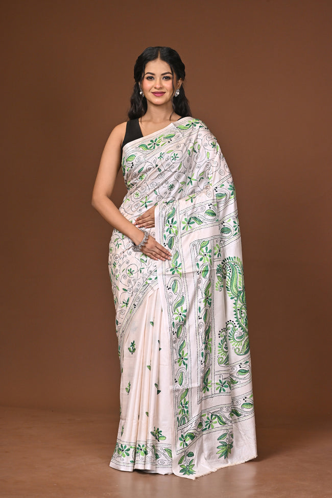 Blended Silk Kantha Stitch Saree