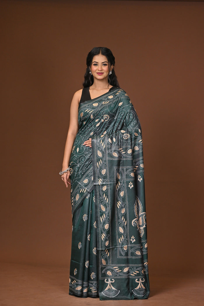 Blended Silk Kantha Stitch Saree