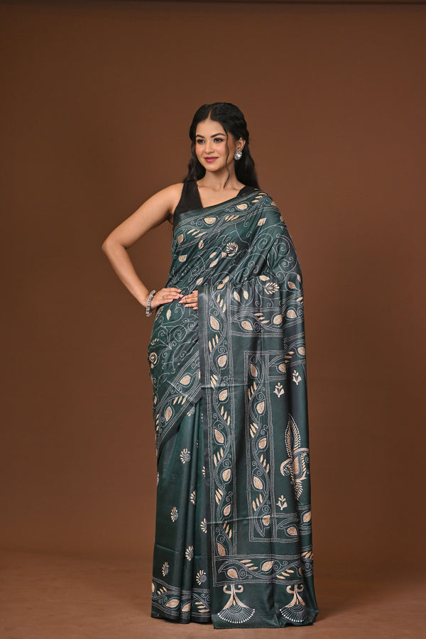 Blended Silk Kantha Stitch Saree