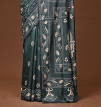 Blended Silk Kantha Stitch Saree Green