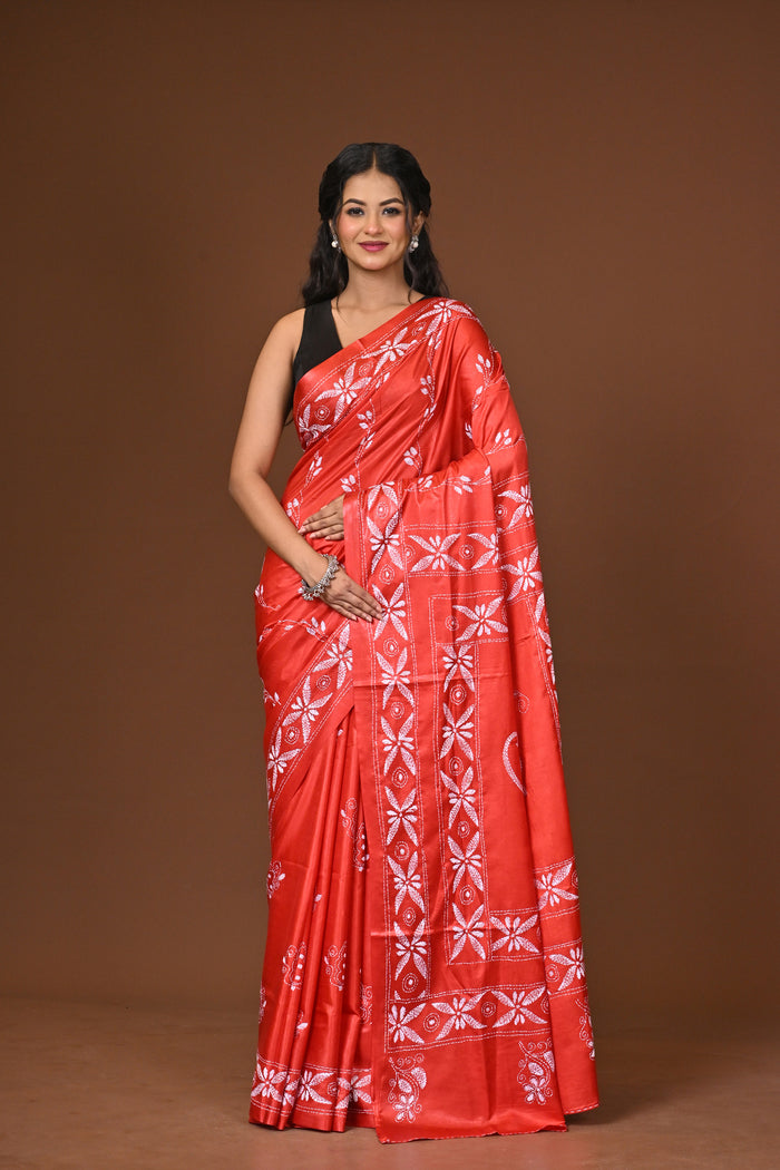 Blended Silk Kantha Stitch Saree
