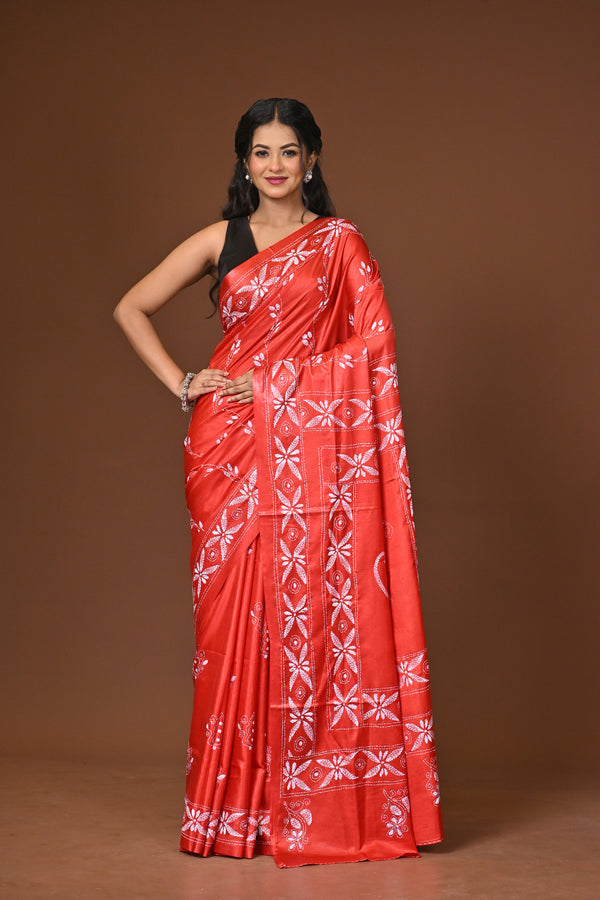Blended Silk Kantha Stitch Saree
