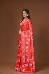 Blended Silk Kantha Stitch Saree Red