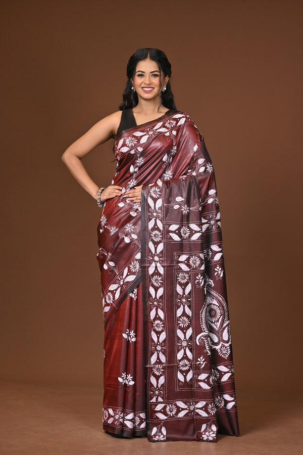 Blended Silk Kantha Stitch Saree