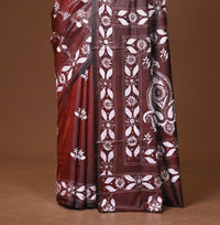 Blended Silk Kantha Stitch Saree Brown