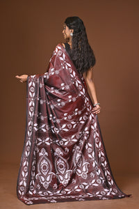 Blended Silk Kantha Stitch Saree Brown
