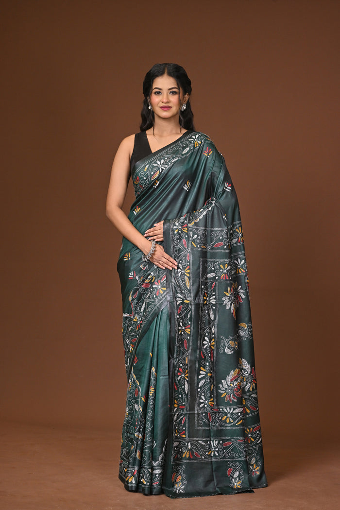 Blended Silk Kantha Stitch Saree