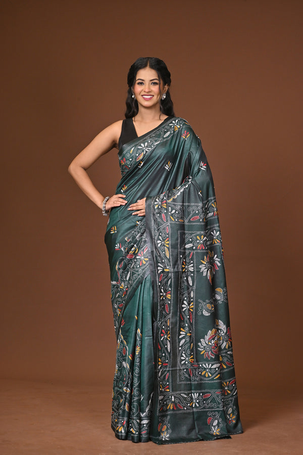 Blended Silk Kantha Stitch Saree